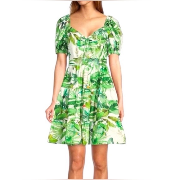 ANTONIO MELANI Dresses & Skirts - ANTONIO MELANI Green Tropical Puff-Sleeve Mini Dress